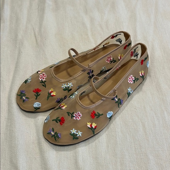 Floral Embroidered Tan Flats - Picture 3 of 6